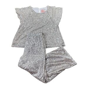 Cat & Jack Shimmering Rose Gold Sequin Top & Flare Pant Set Girls L 10/12 Party